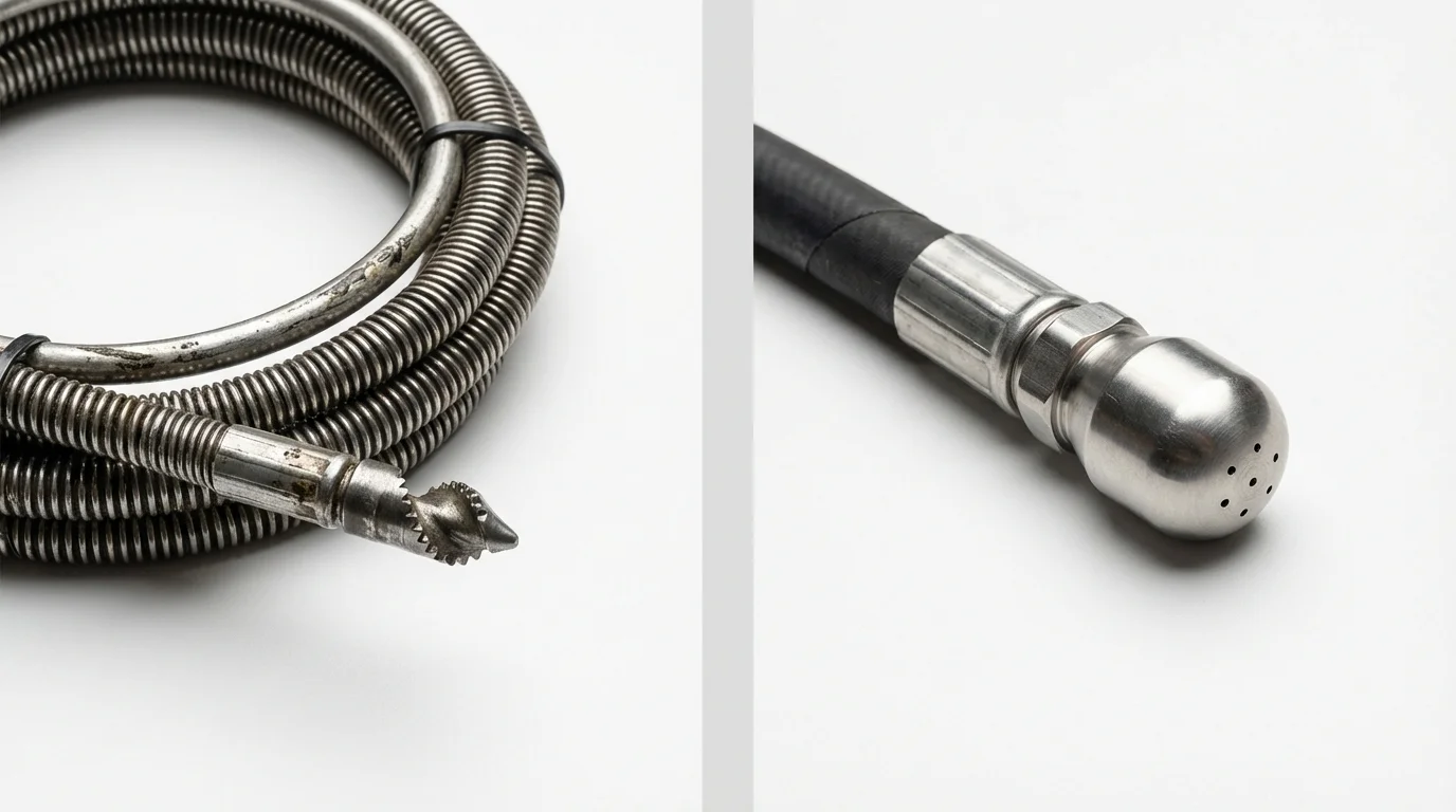 Drain snake cable and hydro jetting nozzle used for drain cleaning in Ponderay, ID