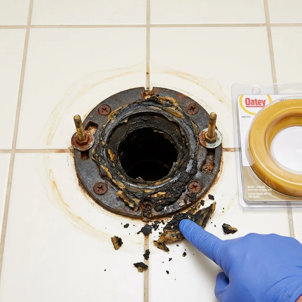 Failed wax ring showing water seepage at the base of a toilet in a Ponderay, ID home